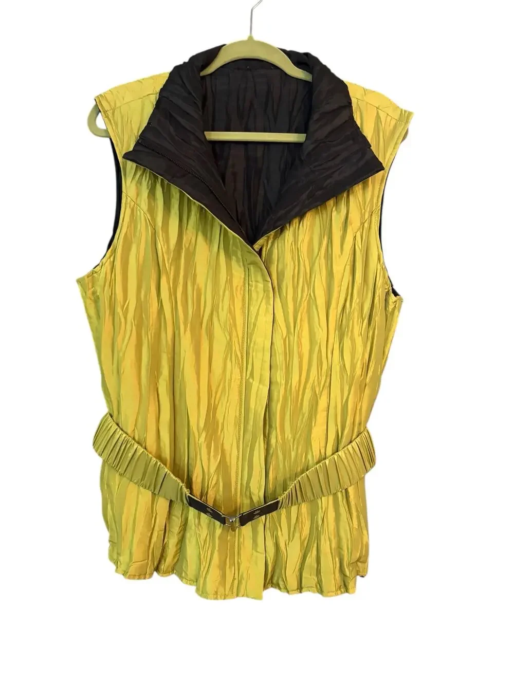 Women’s Reversible Vest Belted Chartreuse & Black Lightweight NO Tags Autumn
